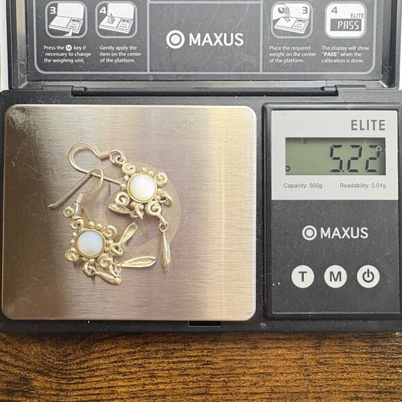 VTG Solid Sterling Silver 925 White Gemstone Dangle Earrings Size 2" Length - Picture 12 of 12